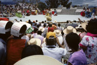 Ejutla de Crespo, spectators watching dancers on stage, 1982