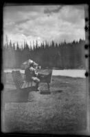 Artist painting at the edge of Lake Louise, Lake Louise, 1947