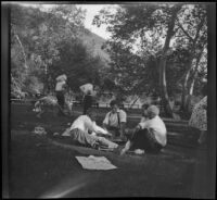 Guy Whitaker and Forrest Whitaker play a game with other men in Victory Park, Los Angeles, 1931