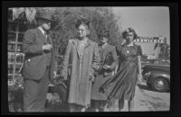 William Shaw, Josie Shaw, Mertie West, and Dorothea Siemsen in front of a roadside restaurant, Claremont, 1942