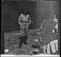 Dave F. Smith standing in camp at Silver Lake, June Lake (vicinity), 1913