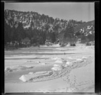 Big Pines Boy Scout Camp, viewed from among the trees in the hills, Big Pines vicinity, 1934