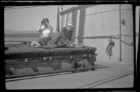 Frances Wells and Mertie West relax on the top deck, Seattle vicinity, 1946