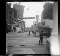 Shrine banner stretching over Peachtree Street, Atlanta, 1947