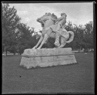 "Cowboy", a sculpture by Alexander Phimister Proctor, viewed from the side in City Park, Denver, 1900