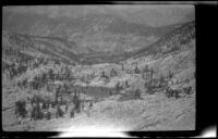 View down the final trail to Gardner Creek with lakes ahead, about 1919
