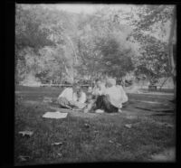 Guy Whitaker and Forrest Whitaker play a game with other men in Victory Park, Los Angeles, 1931