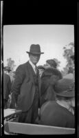 Man stands at the Iowa Picnic in Lincoln Park, Los Angeles, 1940