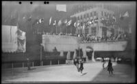 Several people ice skate on the rink at Rockefeller Center, New York, 1947