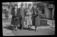 Zetta Witherby, Wes Witherby, Dode Witherby and Mertie West pose in the courtyard at El Paseo, Santa Barbara, 1945