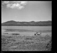 Big Bear Lake, viewed from the front porch of H. H. West and company's cabin at Stillwell's Camp, Big Bear Lake, 1945