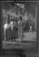 H. H. West, Jr., H. H. West and Wright Prickett, Jr. stand outside the clubhouse at Sunset Canyon Country Club, about 1930