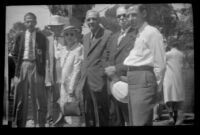 Ralph Hiatt poses with his wife and son and others at the Iowa Picnic in Bixby Park, Long Beach, 1938