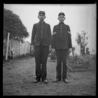 Wilson West and Wayne West pose in their Boys' Brigade uniforms, Los Angeles, 1897