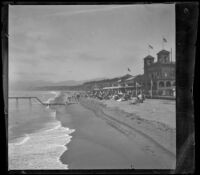 North Beach Bath House with the beach, ocean, and mountains surrounding it, Santa Monica, about 1895