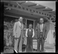 Wayne West, Richard D. West, and Wilson West stand in front of Wayne's home, Santa Ana, 1933