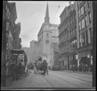 View of the Old South Meeting House from further down Washington Street, Boston, 1914