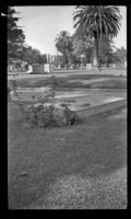 Distant view of Thornton Chase's tomb in Inglewood Cemetery, Los Angeles, 1946