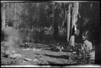 Cooking area in the first camp of the H. H. West group near Gardner Creek, about 1919