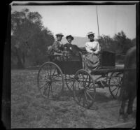 Nella West, Charlie Rucher and Louise Ambrose sit in carriage en route to Devils Gate, Pasadena, 1899