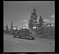 H. H. West's Buick stopped along the road, Klamath County vicinity, 1942