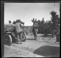 Elmer Cole, Al Schmitz and Otto Schmitz, hunting rabbits, Palmdale vicinity, about 1915