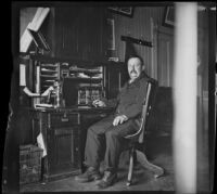 J. E. Brown in his office at the Southern Pacific Railroad Arcade Depot, Los Angeles, 1900