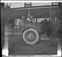 Wilfrid Cline, Jr. and Harry Schmitz posing in front of a hotel, Doyle, 1917