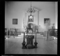 Interior view of the Alexandria-Washington Lodge no. 22 replica at George Washington Masonic National Memorial, Alexandria, 1947