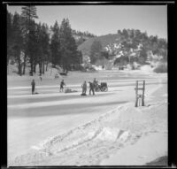 Tractor clearing the snow off of Jackson Lake, Big Pines vicinity, 1934