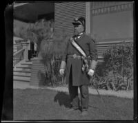 George M. West poses in his Knights Templar uniform, Los Angeles, 1898