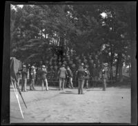 Photographer lining up Battery D Heavy Artillery for a group portrait at the Presidio, San Francisco, 1898