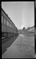 Canadian Pacific Railway train stopped at a small station en route to Vancouver, British Columbia vicinity, 1947