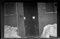 Close-up view of the exterior and interior of H. H. West, Jr.'s quarters at Fort Mears, Dutch Harbor, 1942 or 1943