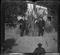 Will Mead and a man named Davis pose by a Pampas grass plant on the grounds, Glendale, 1898