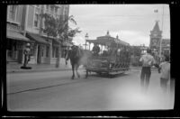 Horse-drawn tram on Main Street at Disneyland, Anaheim, 1957