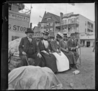 George M. West, Wilhelmina West, Daisy Connor, Nella West, and Harry Hershey Cooper sit together, Santa Catalina Island, about 1901