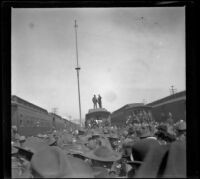 Crowd of troops and spectators at Southern Pacific Railroad's River Station, Los Angeles, about 1900