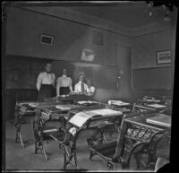 Nella Brydolf and three of her fellow teachers in a classroom, Burlington, 1900