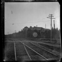 Raymond Hotel, viewed from the train tracks, Pasadena, about 1898