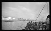 Passengers travel aboard the S. S. Catalina as it sails through San Pedro Harbor, Los Angeles, 1948