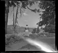 Mertie West looks northwest across Crater Lake, Crater Lake National Park, 1942