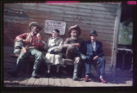 Dode and Will Wetherby on the prospectors' bench at Knott's Berry Farm, Buena Park, 1957