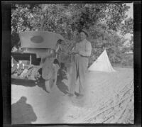 Al Schmitz stands next to his Buick Runabout, Santa Ynez River vicinity, 1919