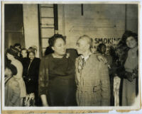 Louise Beavers with her father, William Beavers, behind the Musart Theatre on the opening night of Two in a Bed, Los Angeles, 1946