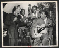 King Cole Trio (Nat King Cole, Oscar Moore, Wesley Prince) and an unidentified announcer, Los Angeles, 1940s