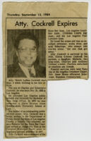 Obituary for attorney Welch LaBan Cockrell, September 1984