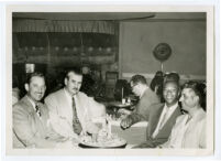 Walter L. Gordon, Jr., and four unidentified men at a nightclub, Los Angeles, 1940s