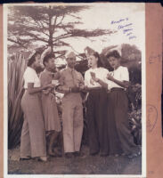 Gwen Jones with unidentified soldier and women, Los Angeles, 1940s