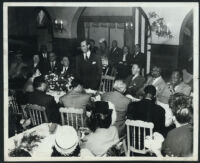 Judge Stanley Mosk addressing an event, Los Angeles, 1940s